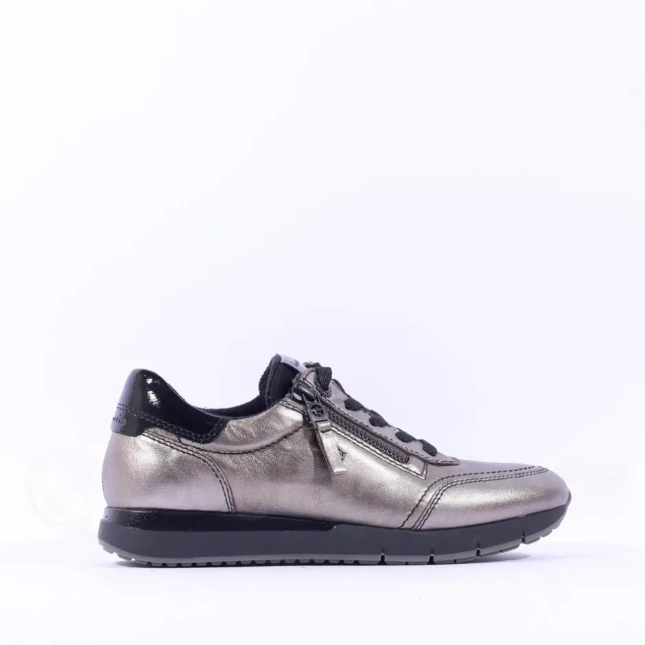 Women Tamaris Laced Trainer With Side Zip - Pewter