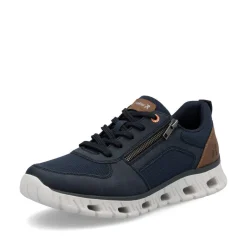 Rieker Men Laced Trainer With Side Zip - Navy Leather