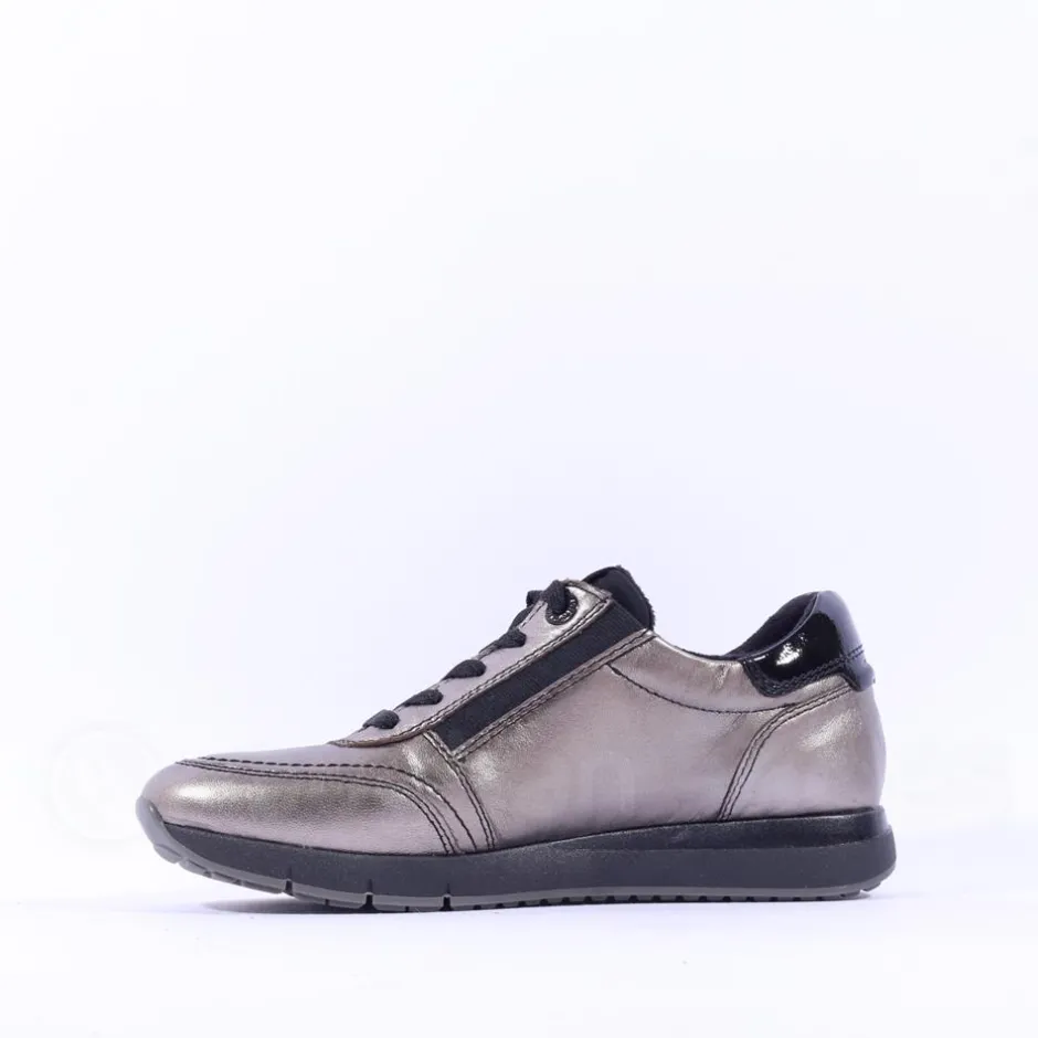 Women Tamaris Laced Trainer With Side Zip - Pewter
