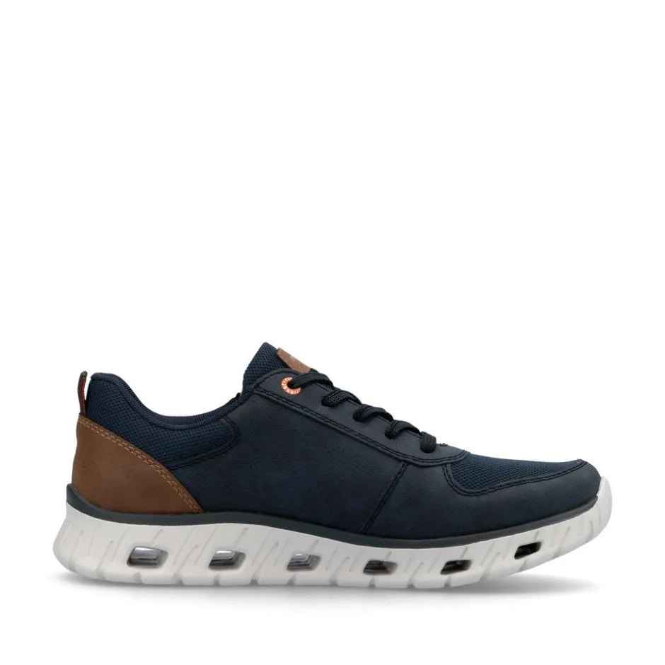 Rieker Men Laced Trainer With Side Zip - Navy Leather