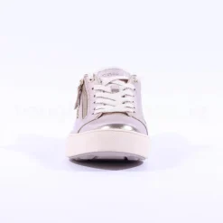 Women Tamaris Laced Trainer With Side Zip - Light Gold Leather