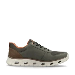 Rieker Men Laced Trainer With Side Zip - Olive Leather