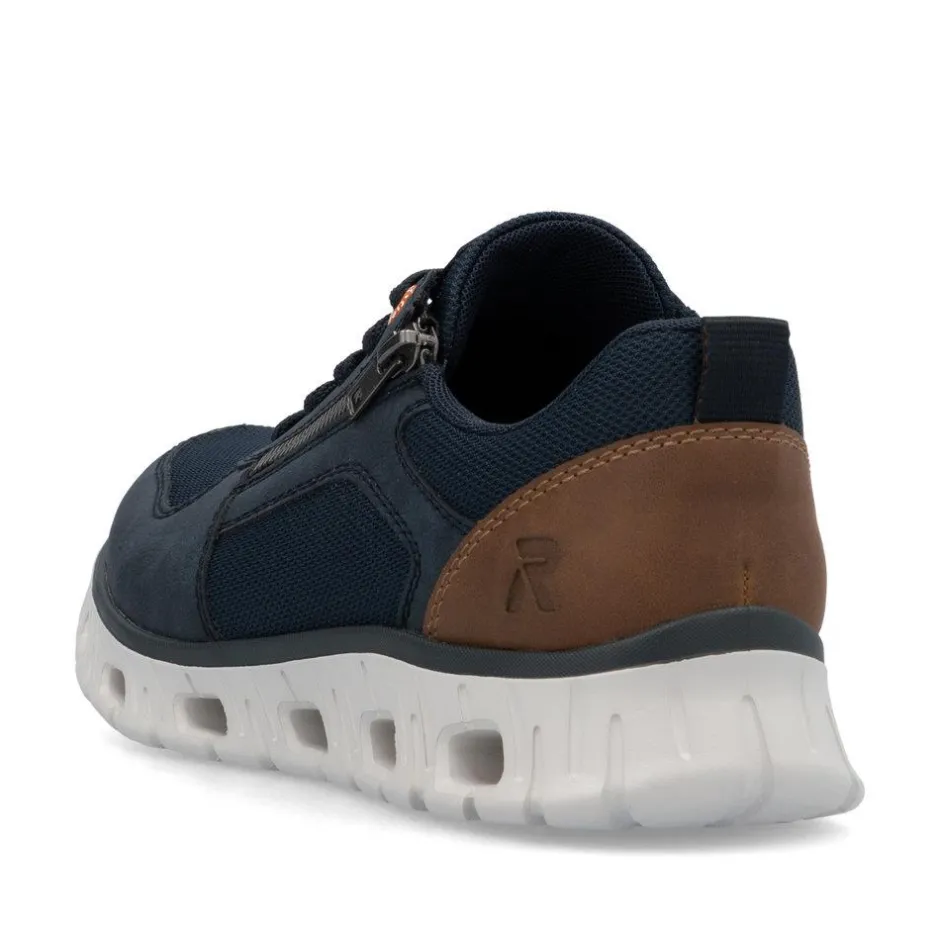Rieker Men Laced Trainer With Side Zip - Navy Leather