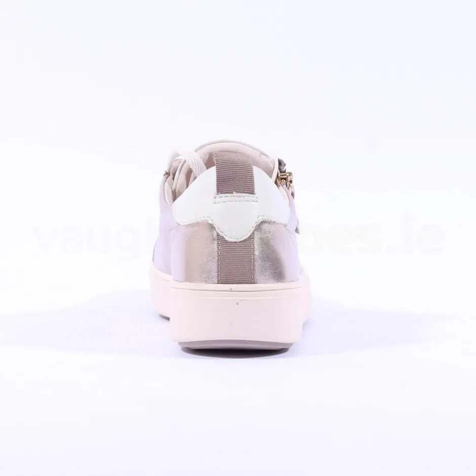 Women Tamaris Laced Trainer With Side Zip - Light Gold Leather