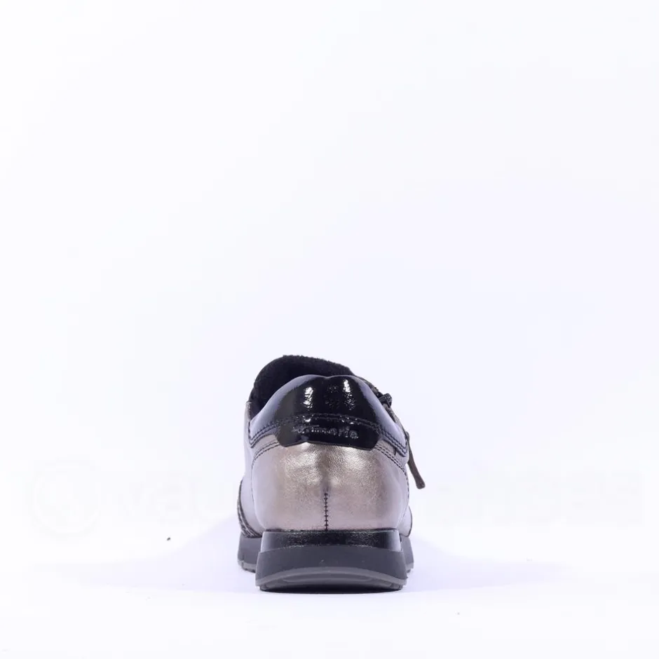 Women Tamaris Laced Trainer With Side Zip - Pewter
