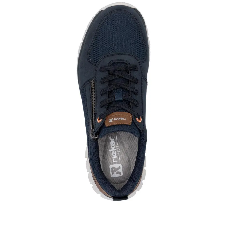 Rieker Men Laced Trainer With Side Zip - Navy Leather
