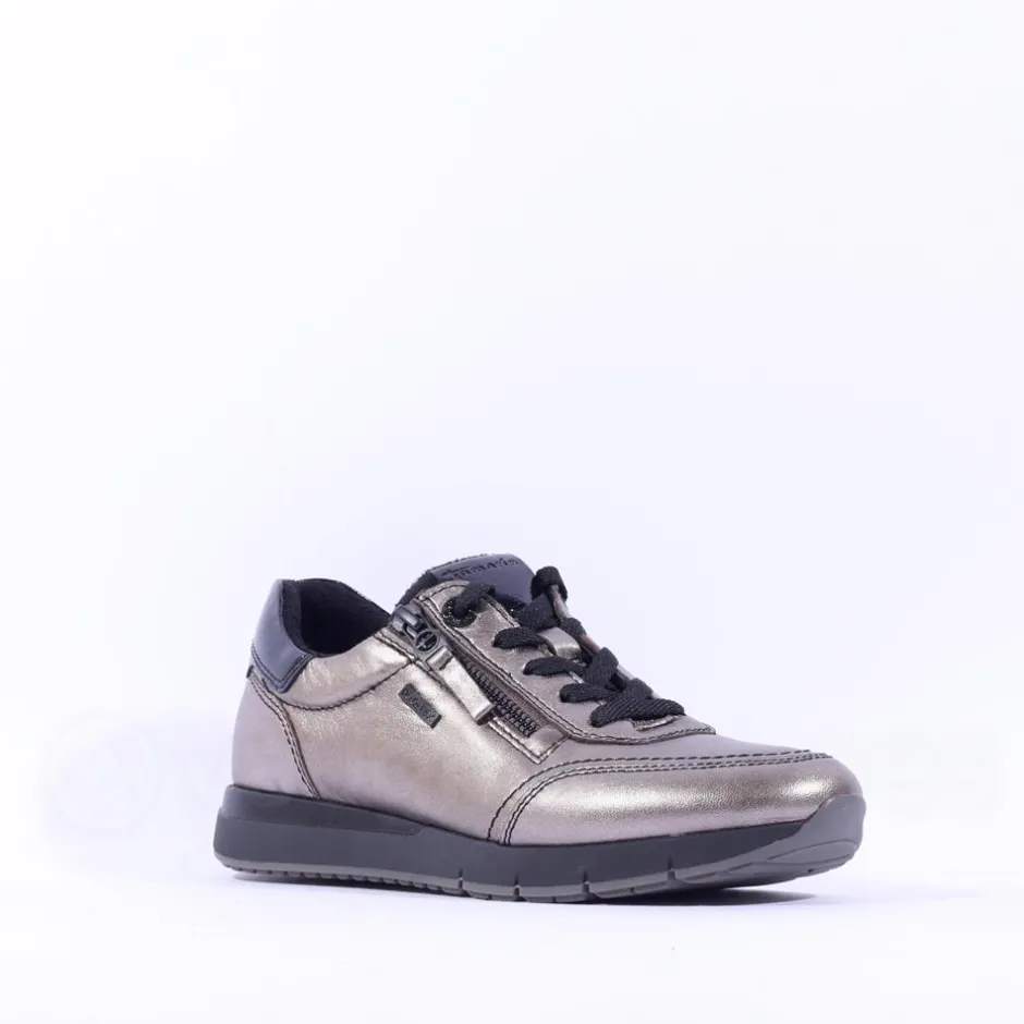 Women Tamaris Laced Trainer With Side Zip - Pewter
