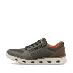 Rieker Men Laced Trainer With Side Zip - Olive Leather