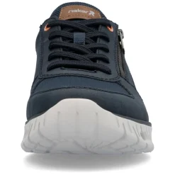 Rieker Men Laced Trainer With Side Zip - Navy Leather