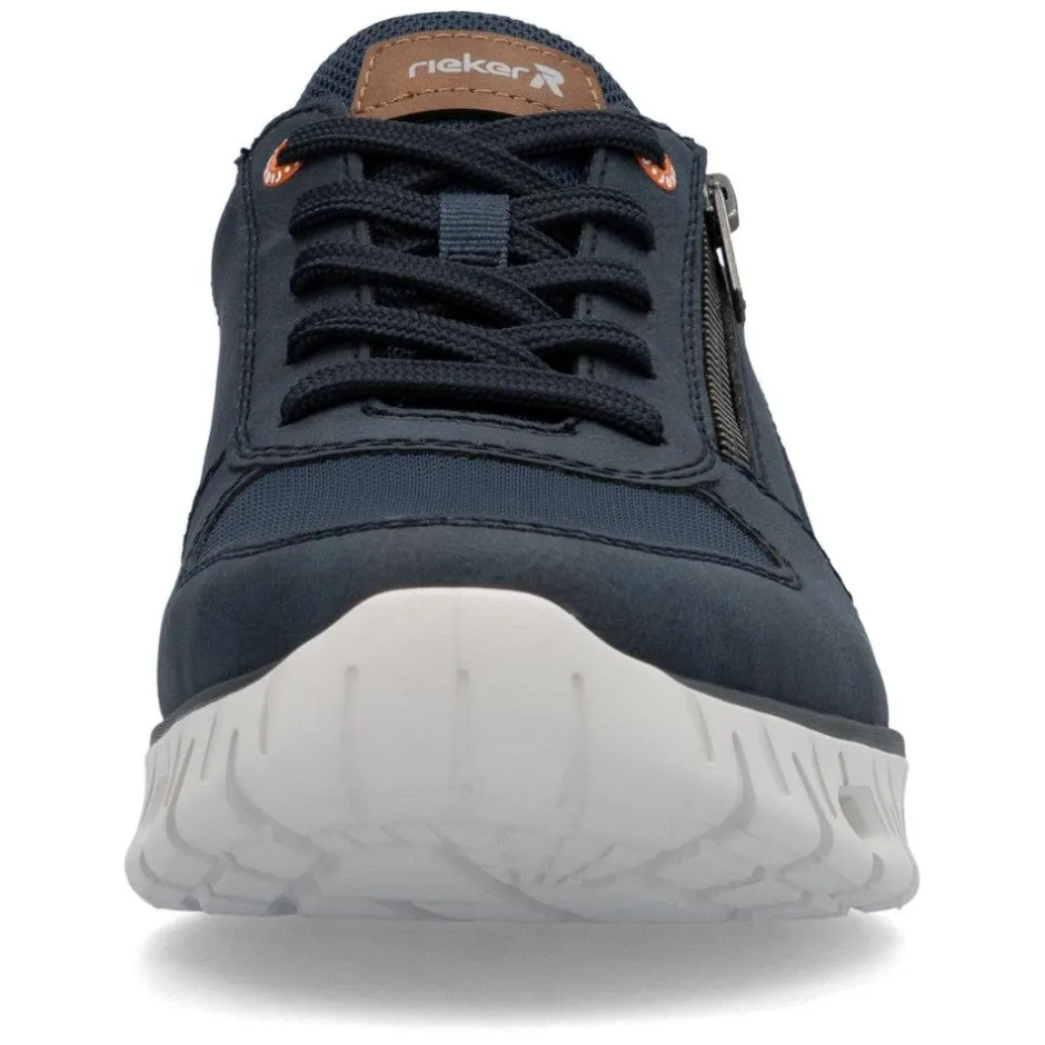 Rieker Men Laced Trainer With Side Zip - Navy Leather