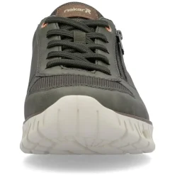 Rieker Men Laced Trainer With Side Zip - Olive Leather