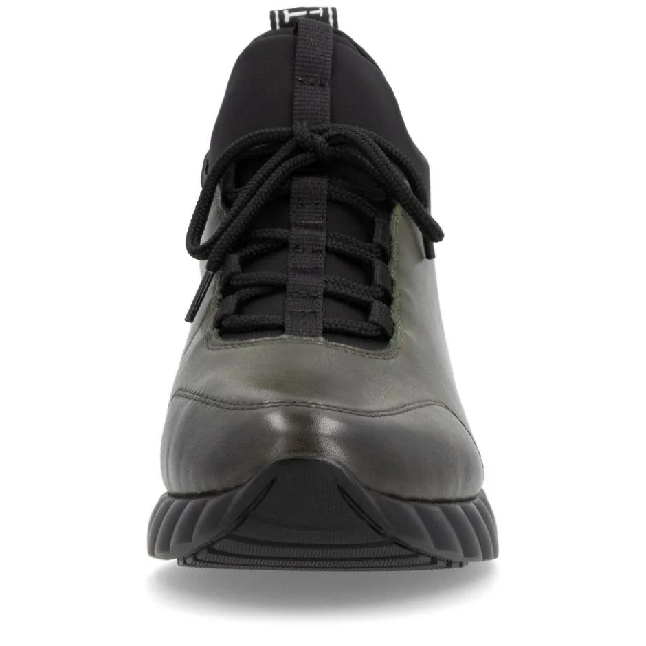 Women Remonte Laced Trainer With Side Zip - Green Leather