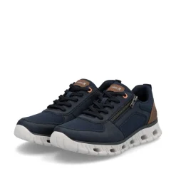 Rieker Men Laced Trainer With Side Zip - Navy Leather