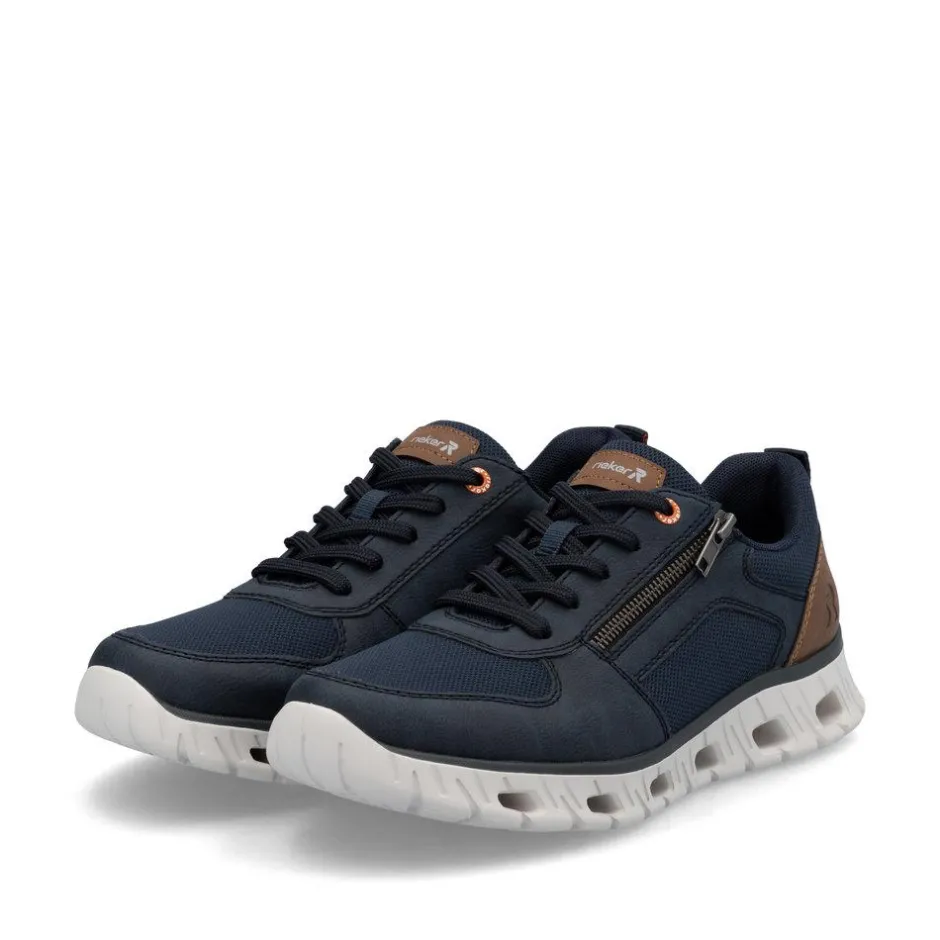 Rieker Men Laced Trainer With Side Zip - Navy Leather