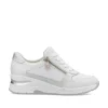 Women Rieker Laced Wedge Trainer With Side Zip - White Silver Leather