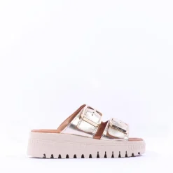 Women Tamaris Lalita Platform Buckle Mule - Light Gold