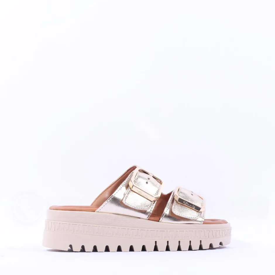 Women Tamaris Lalita Platform Buckle Mule - Light Gold