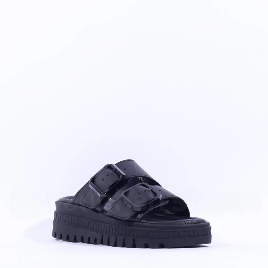 Women Tamaris Lalita Platform Buckle Mule - Black Leather