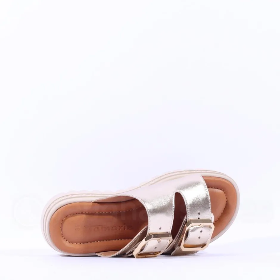 Women Tamaris Lalita Platform Buckle Mule - Light Gold
