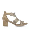 Women Rieker Lattice Cut Block Heel Sandal - Beige Sparkle
