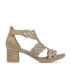 Women Rieker Lattice Cut Block Heel Sandal - Beige Sparkle