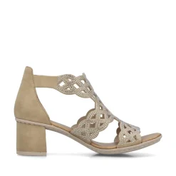 Women Rieker Lattice Cut Block Heel Sandal - Beige Sparkle