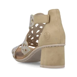 Women Rieker Lattice Cut Block Heel Sandal - Beige Sparkle
