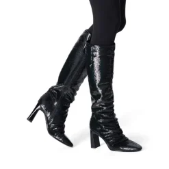 Women Tamaris Lausana Folded High Heel Boot - Black Sparkle