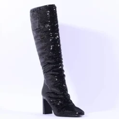 Women Tamaris Lausana Folded High Heel Boot - Black Sparkle