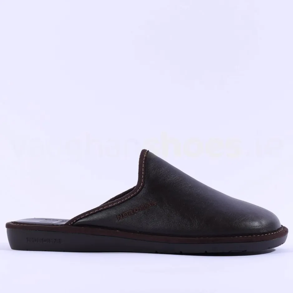 Nordikas Men Leather Mule House Slipper - Brown Leather