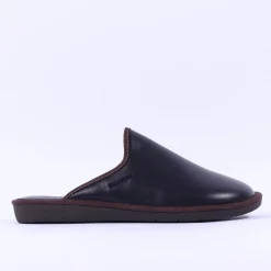 Nordikas Men Leather Mule House Slipper - Black Leather