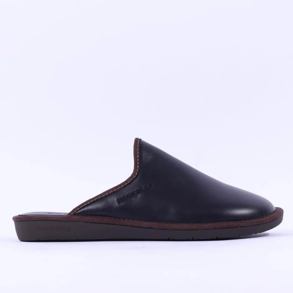 Nordikas Men Leather Mule House Slipper - Black Leather