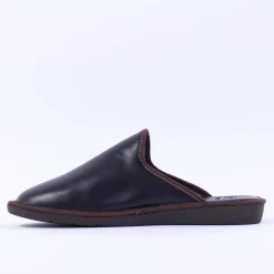 Nordikas Men Leather Mule House Slipper - Black Leather