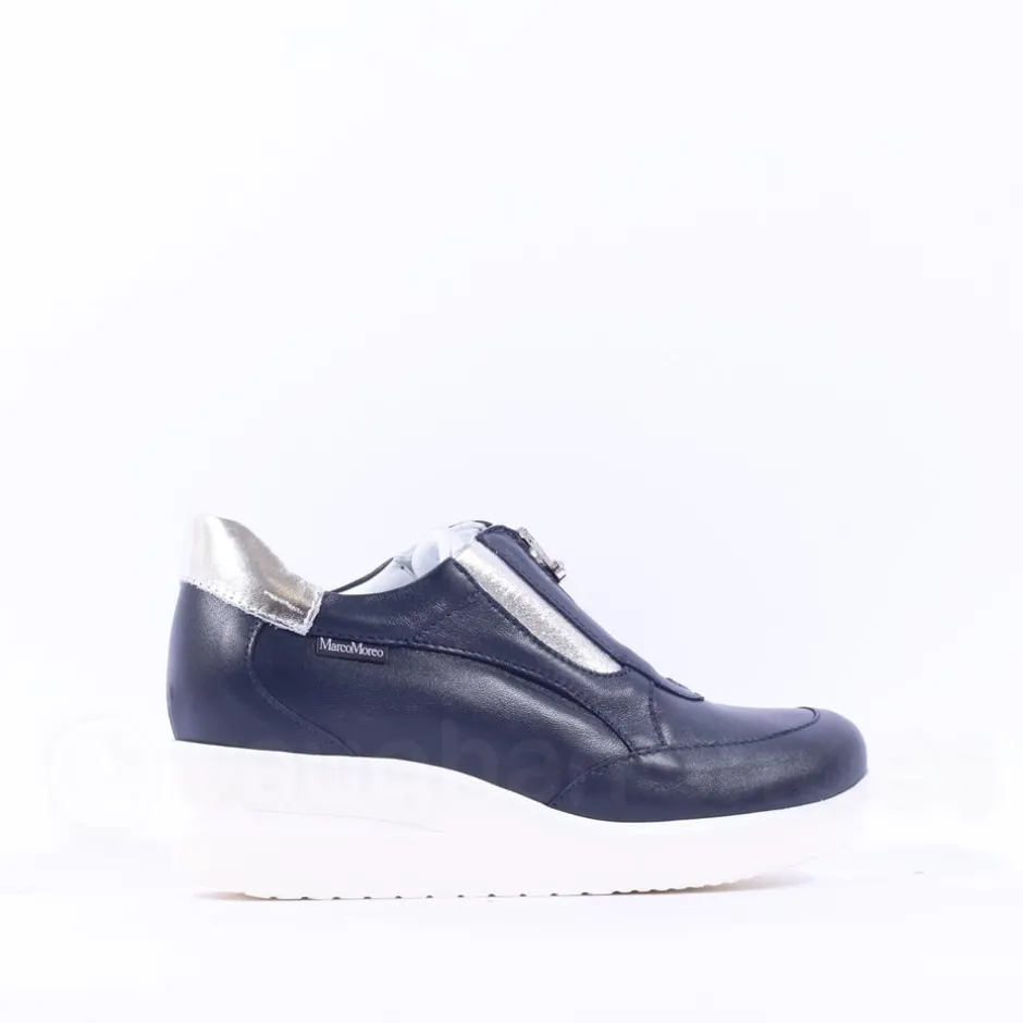 Women Marco Moreo Lola Classic Front Zip Wedge - Navy Silver