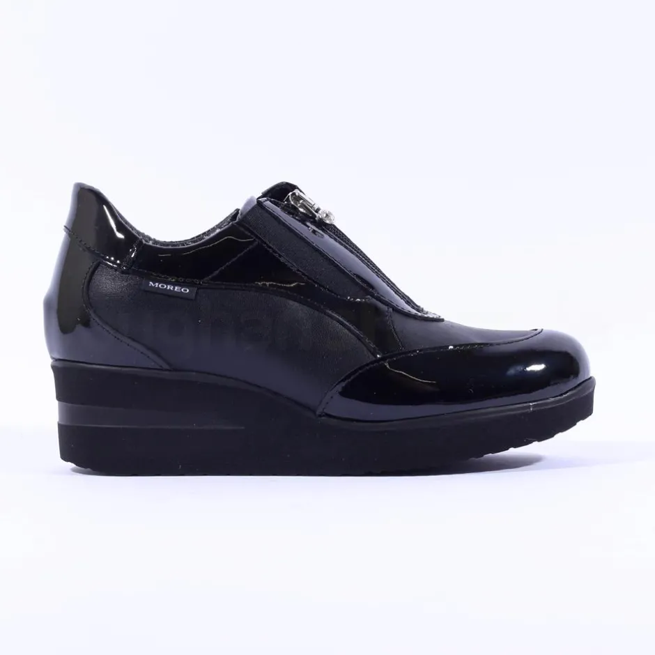 Women Marco Moreo Lola Classic Front Zip Wedge - Black Patent