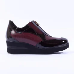Women Marco Moreo Lola Classic Front Zip Wedge - Burgundy Patent