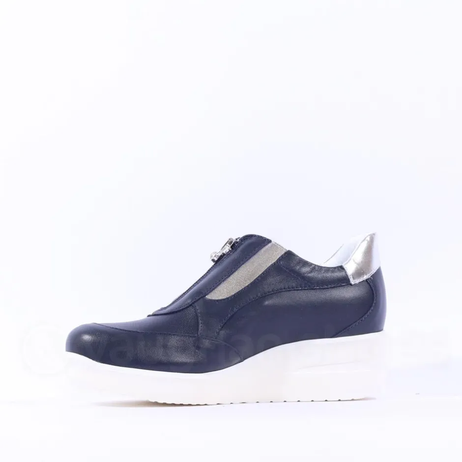 Women Marco Moreo Lola Classic Front Zip Wedge - Navy Silver