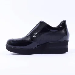 Women Marco Moreo Lola Classic Front Zip Wedge - Black Patent