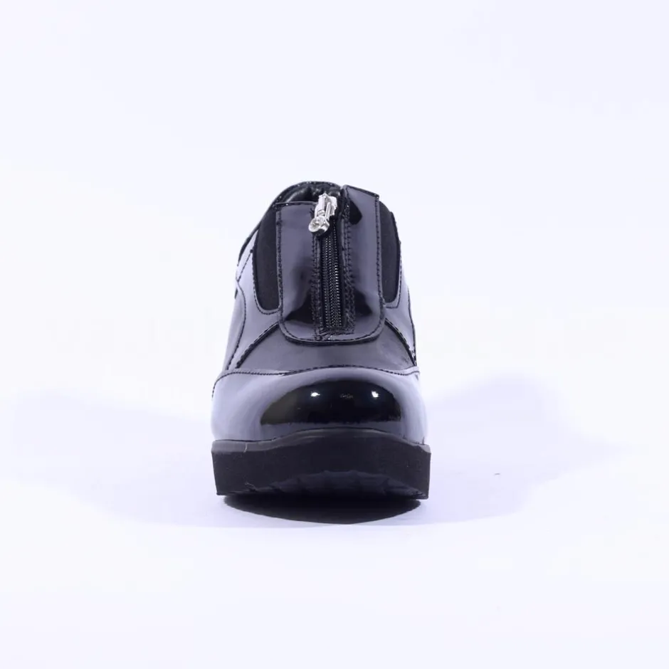 Women Marco Moreo Lola Classic Front Zip Wedge - Black Patent
