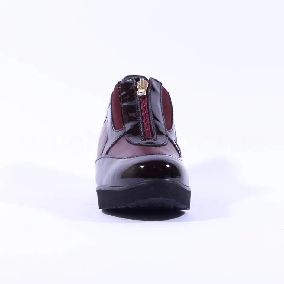 Women Marco Moreo Lola Classic Front Zip Wedge - Burgundy Patent