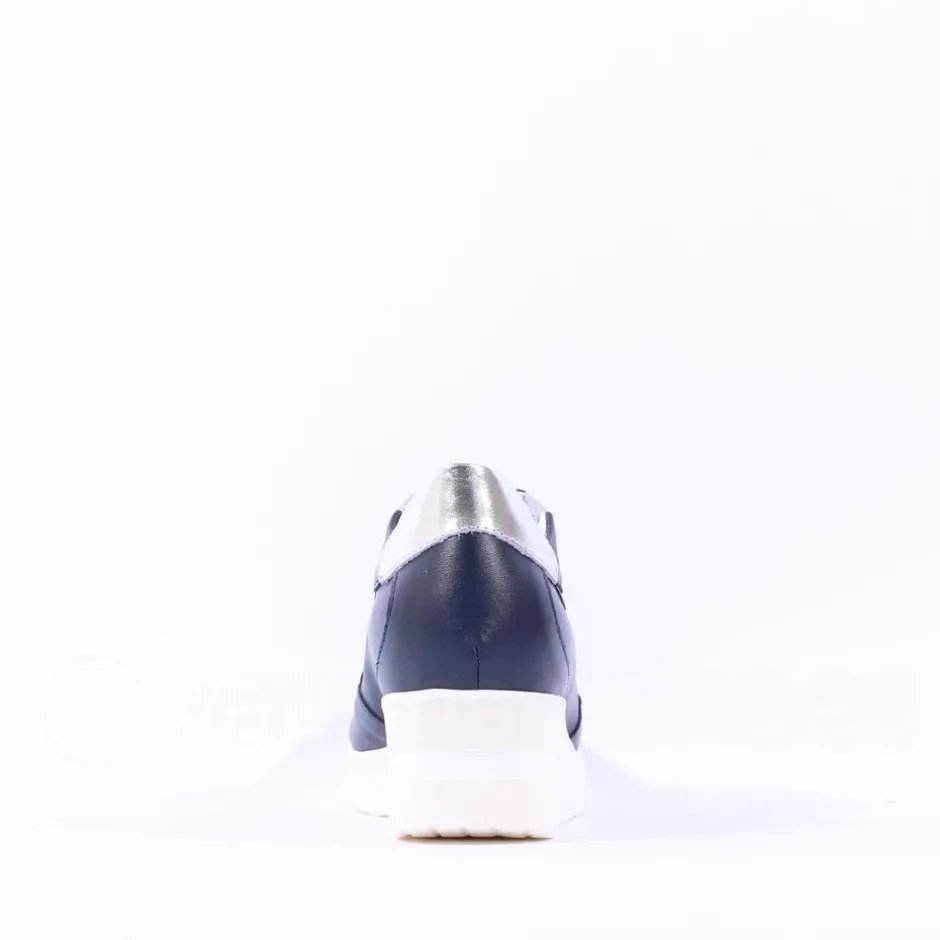 Women Marco Moreo Lola Classic Front Zip Wedge - Navy Silver