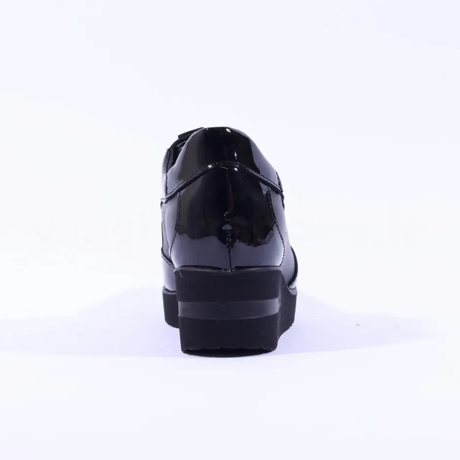 Women Marco Moreo Lola Classic Front Zip Wedge - Black Patent