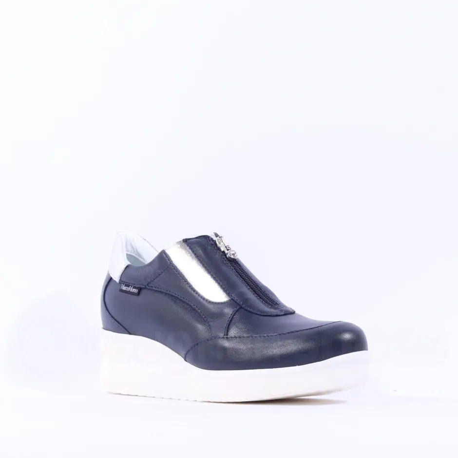 Women Marco Moreo Lola Classic Front Zip Wedge - Navy Silver