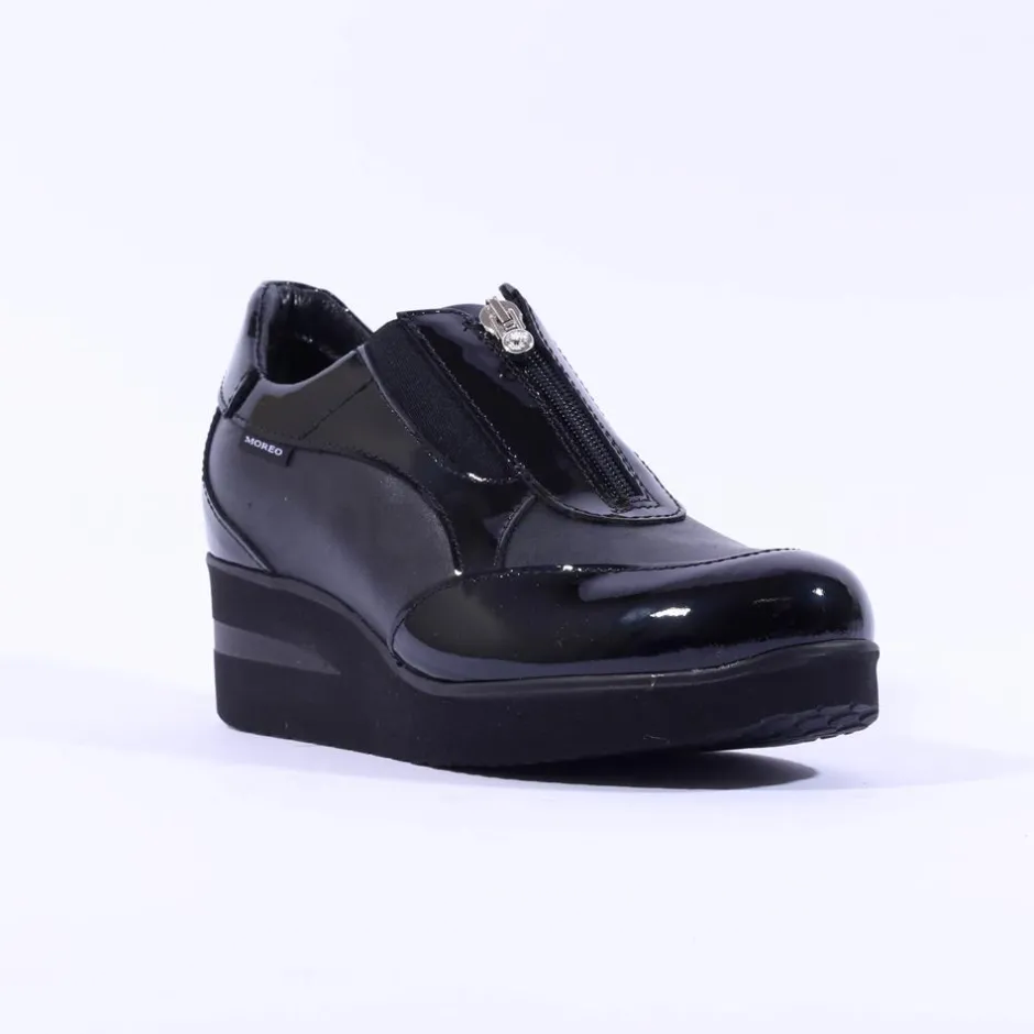 Women Marco Moreo Lola Classic Front Zip Wedge - Black Patent