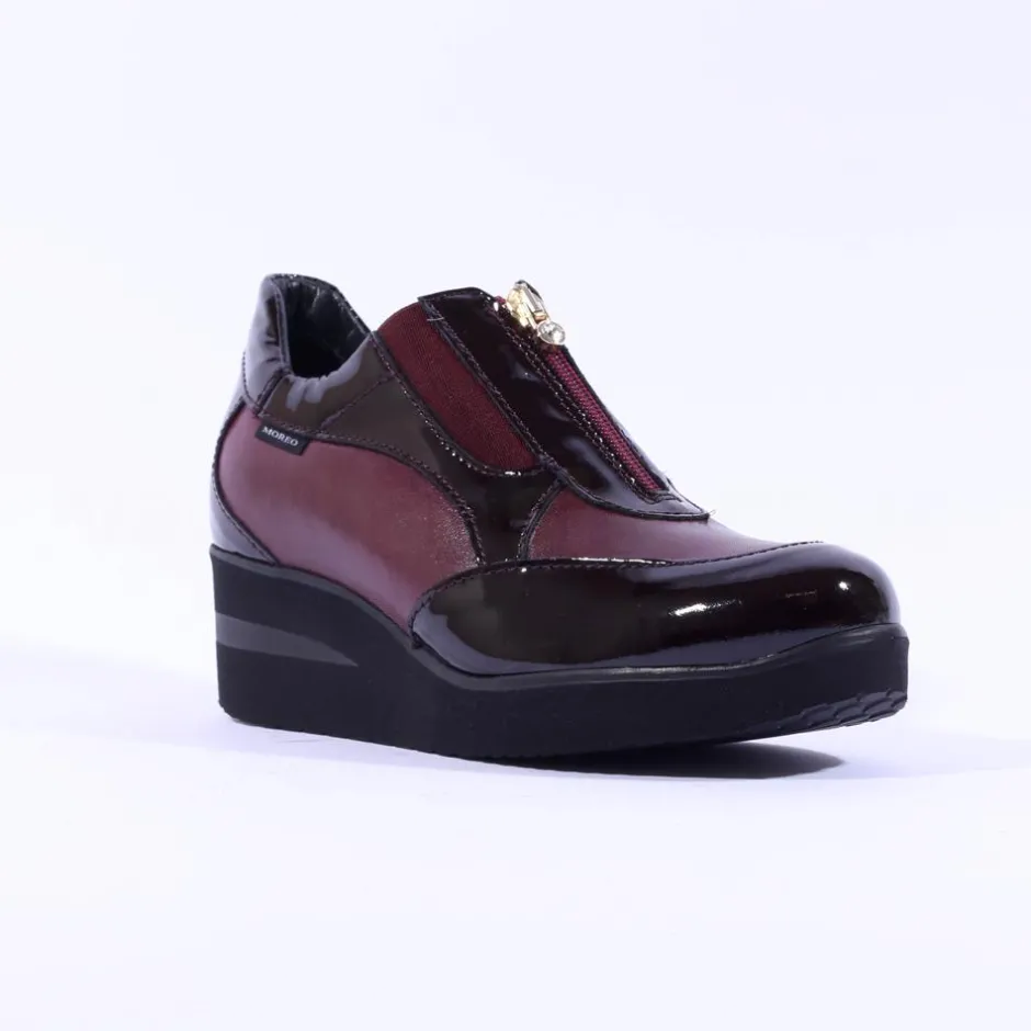 Women Marco Moreo Lola Classic Front Zip Wedge - Burgundy Patent