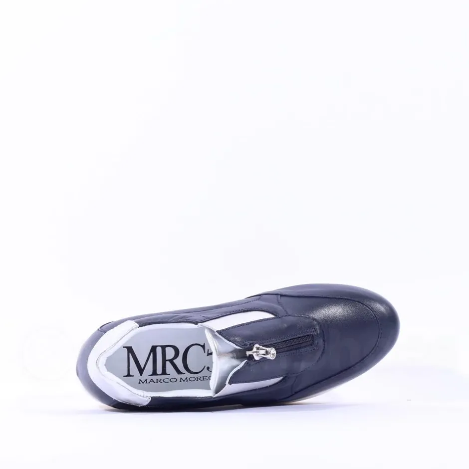 Women Marco Moreo Lola Classic Front Zip Wedge - Navy Silver