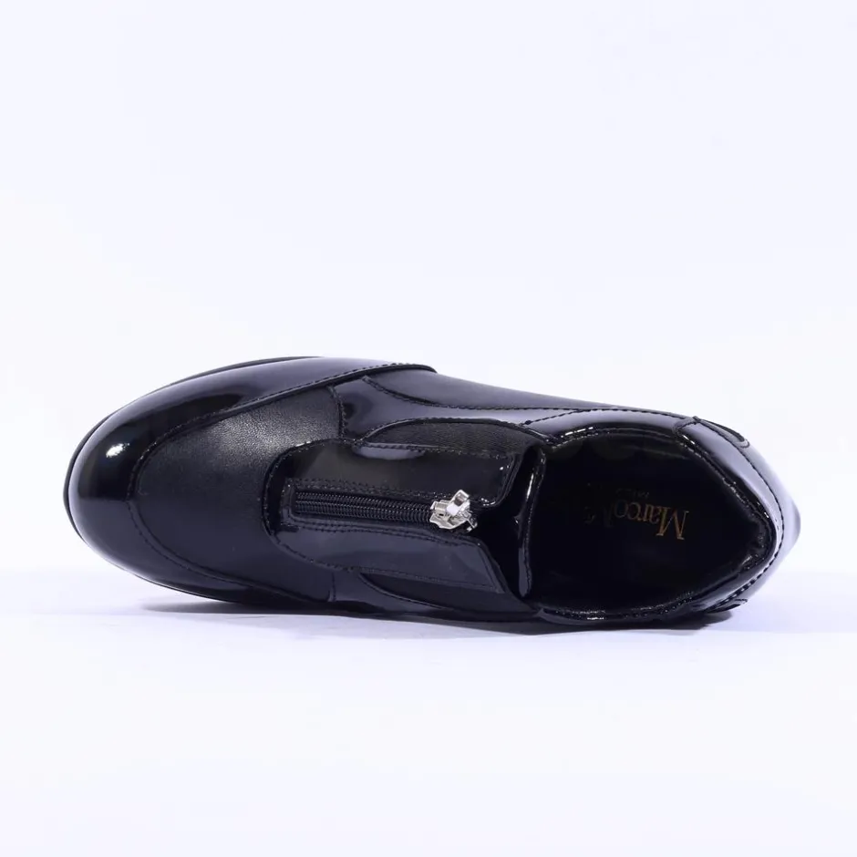 Women Marco Moreo Lola Classic Front Zip Wedge - Black Patent