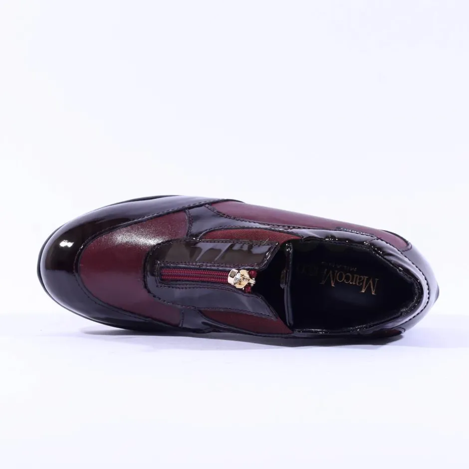 Women Marco Moreo Lola Classic Front Zip Wedge - Burgundy Patent