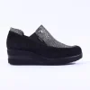 Women Marco Moreo Lola Slip On Classic Wedge - Black Suede Silver