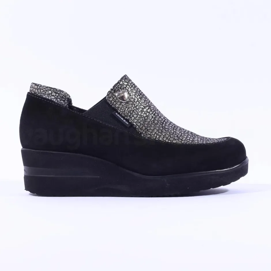 Women Marco Moreo Lola Slip On Classic Wedge - Black Suede Silver